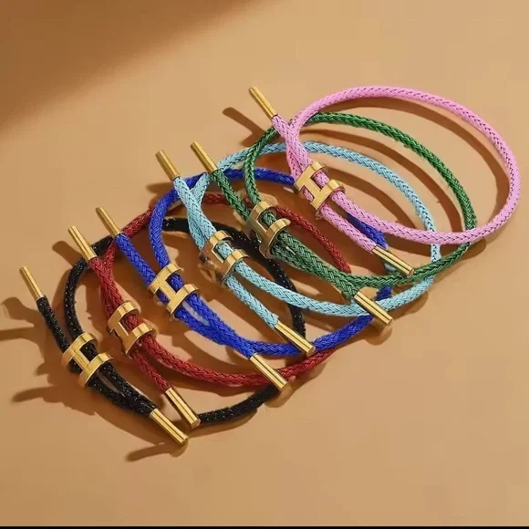 Unisex Black ⚫️ Rope Stainless Steel Pull H Bracelet - Picture 3 of 10